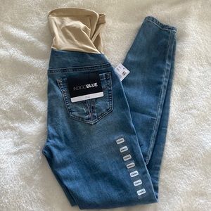 NEW w/tags Indigo Blue Full Belly Panel Distressed Skinny Maternity Jeans XS 0/2